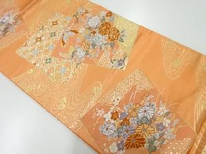 リサイクル　色紙に草花・蝶模様織出し袋帯